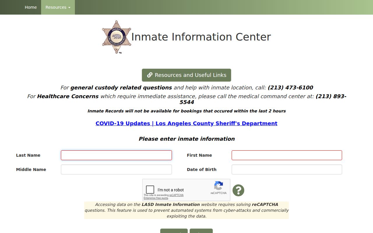 La Cañada Flintridge residents directory Los Angeles County inmate information search
