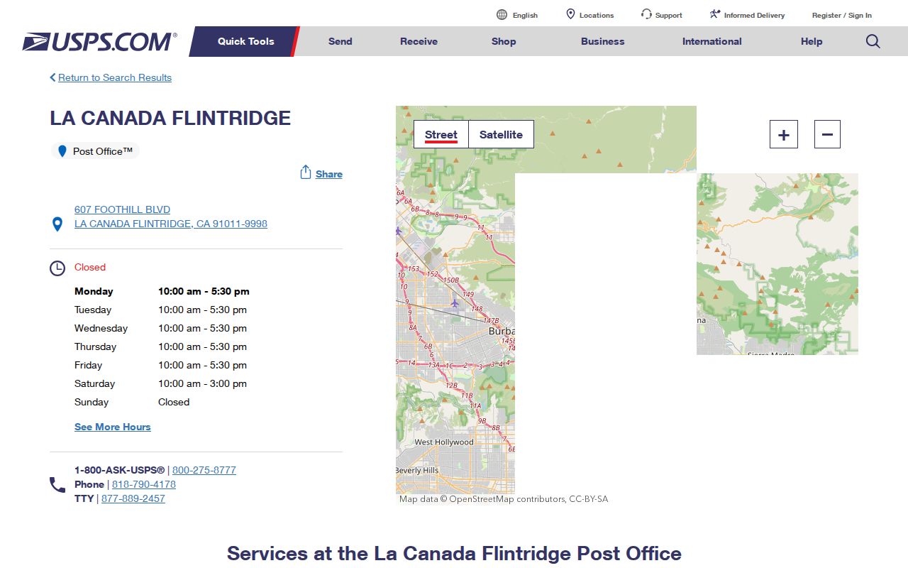 La Cañada Flintridge ZIP code directory local post office